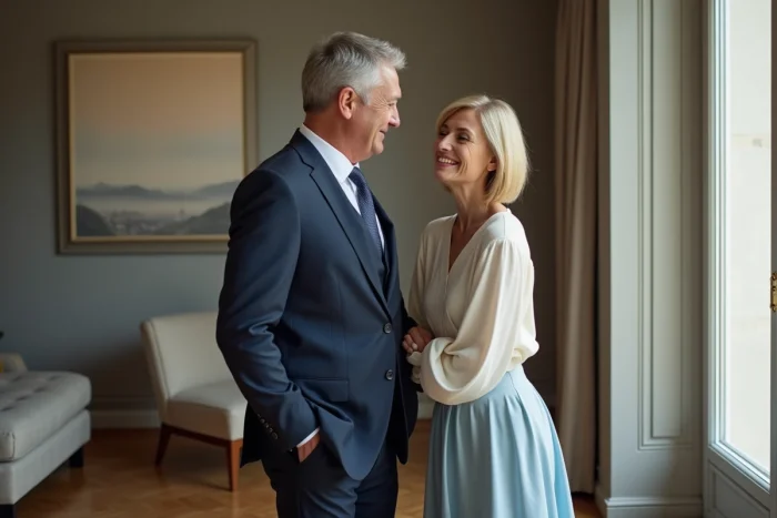 Couple élégant dans un salon parisien chic