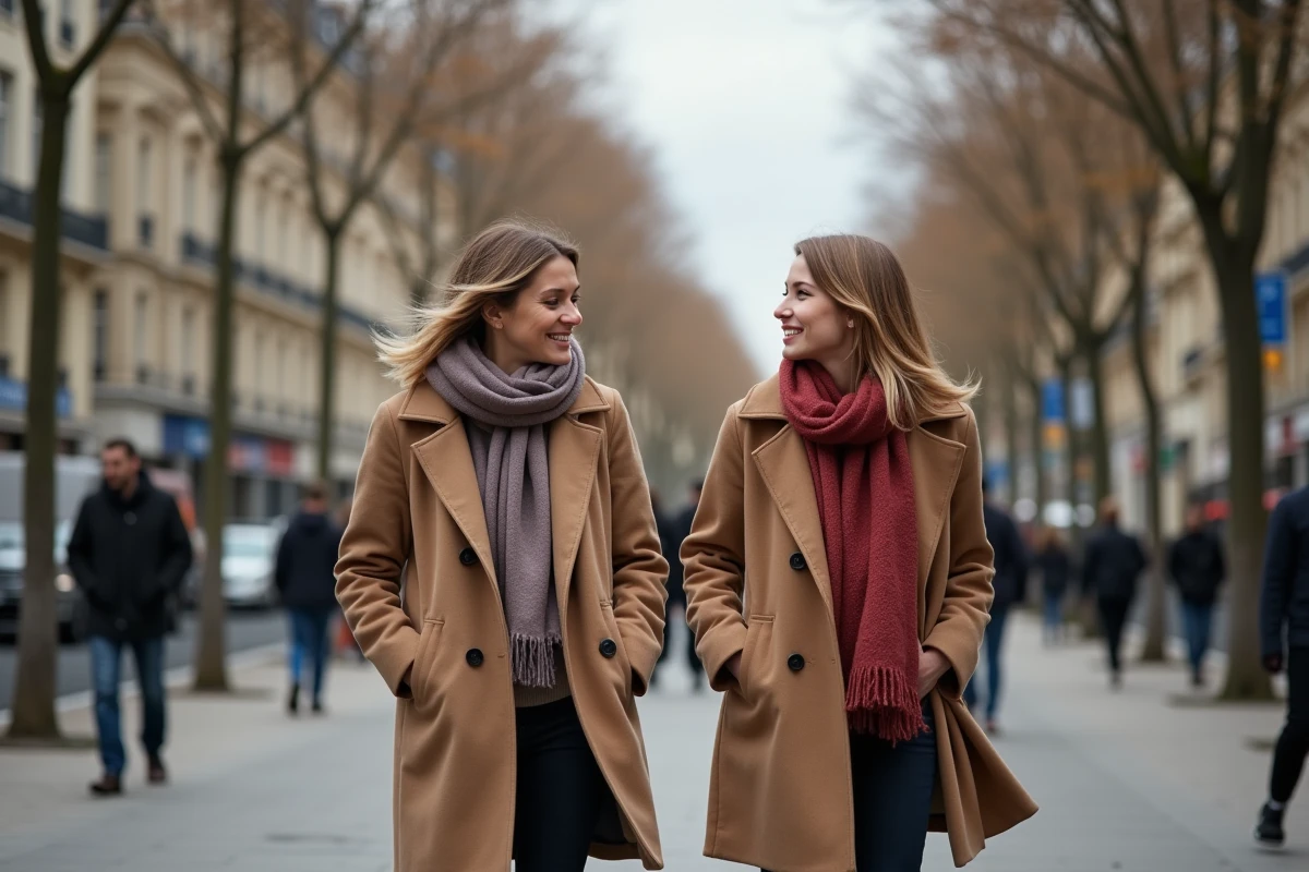 Deux femmes chic marchant dans une rue parisienne