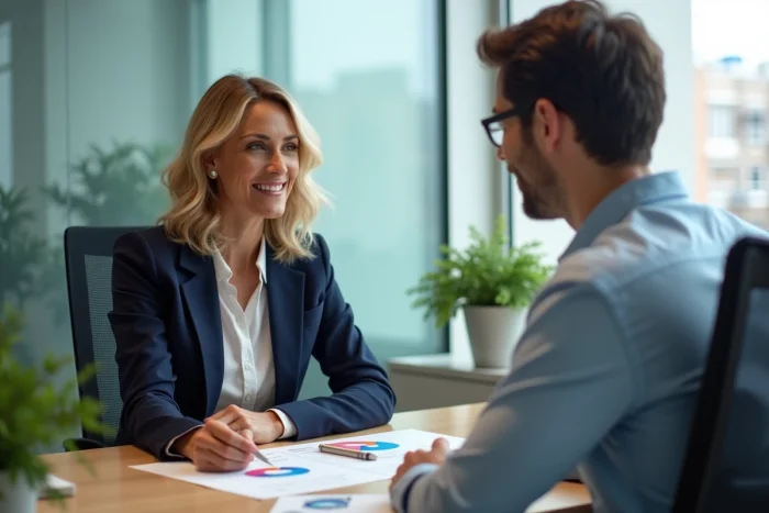 Femme professionnelle et consultant web en réunion design