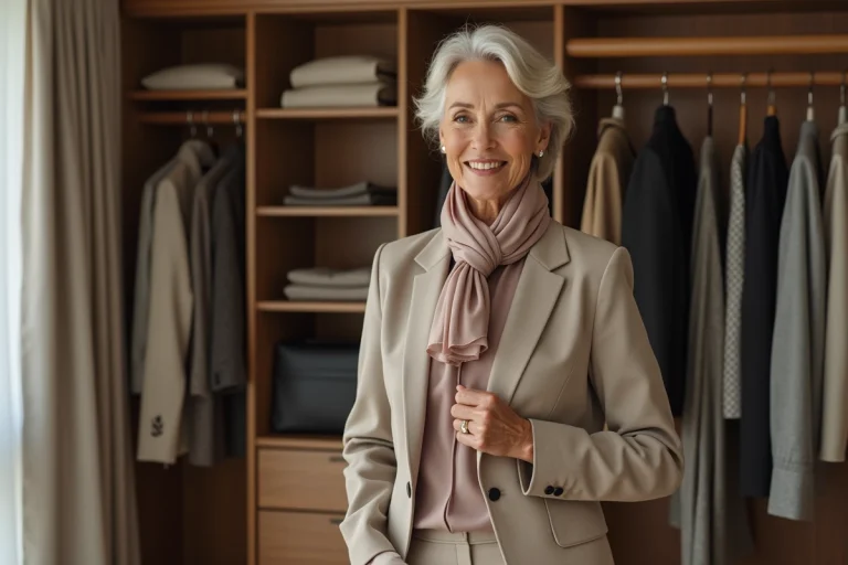 Femme élégante dans un dressing moderne et organisé