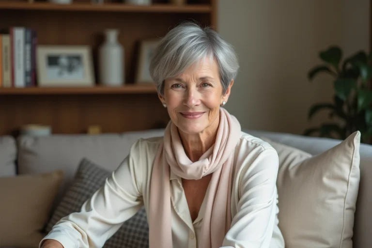 Femme élégante de 60 ans dans un salon moderne