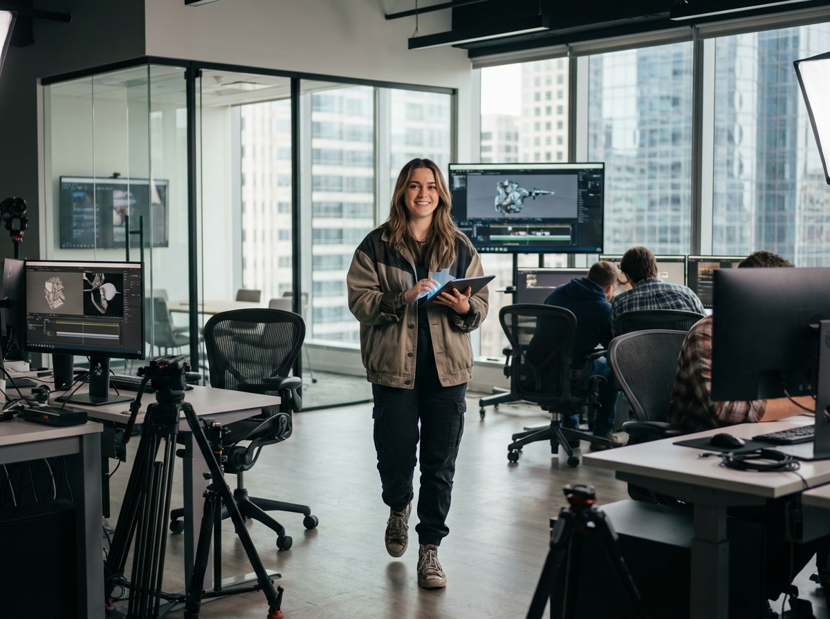 Jeune femme confiante dans un studio d