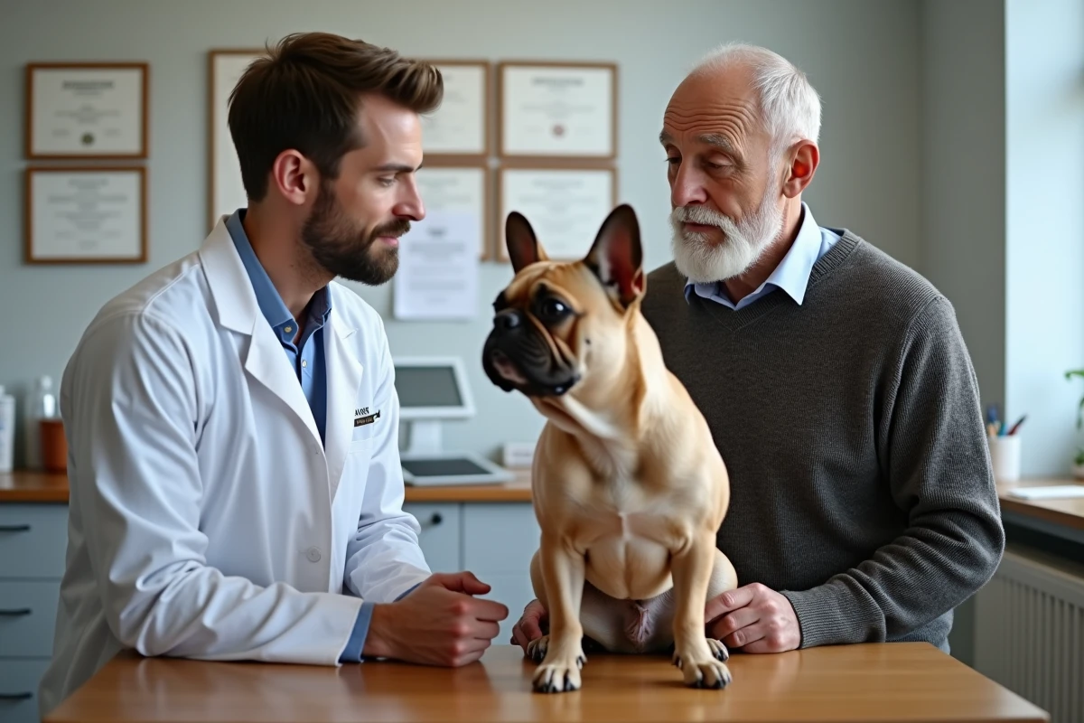 Vétérinaire avec propriétaire et chien dans clinique